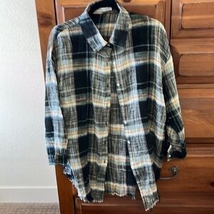 Miss Sparkling Gauze Distressed Plaid Shirt NWOT